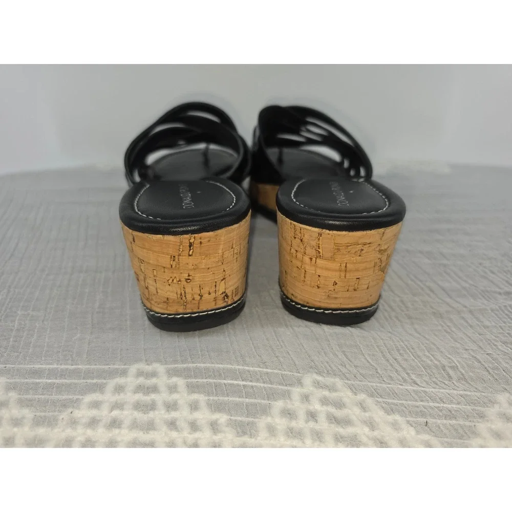 Donald J Pliner Womens Black Patent Leather Cork Wedge Sandals Toe Loop Slide 8M